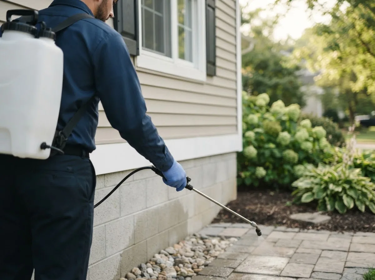 Pest control technician inspecting a home in Opdyke, IL